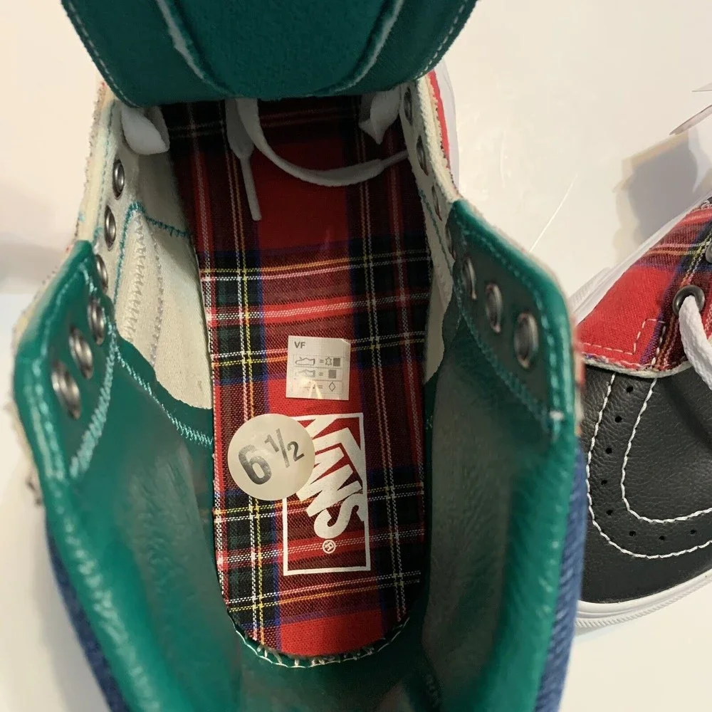 Vans Sk8-Hi Tartan Daze Leather/Plaid/Denim/Acidwash Studded Women’s Size 8 Shoe - Picture 7 of 9